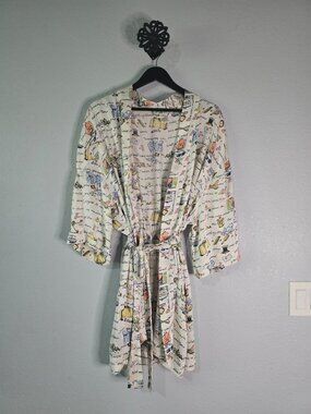 Vintage 90s Nick & Nora Confidential 100% Silk Novelty Print Robe M/L